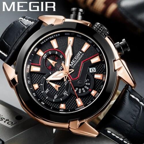 MEGIR Men Watch Top Brand Luxury Chronograph Wristwatch Date Military Sport Real Leather Band Male Clock Relogio Masculino 2065