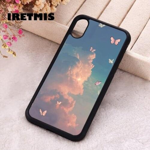 Iretmis 5 5S SE Phone Cover Case for iPhone 6 6S 7 8 Plus X Xs XR 11 12 Mini Pro Max Rubber Silicone Cloud & Butterfly Print