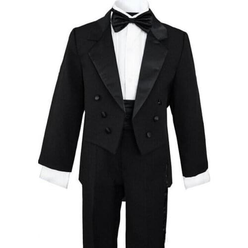 Black Tuxedo Kids Custom Made Smoking Casamento Evening Tuxedo Suit Boy clothing (Coat+Pants+Tie+Shirt) 4 Pieces B45F803