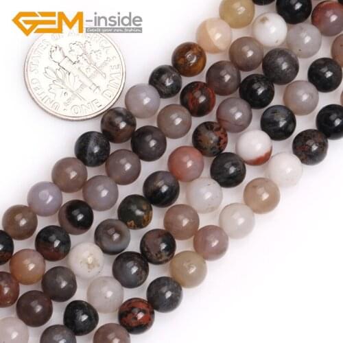 6mm 8mm GEM-inside Round Natural Gray American Wooden Agates Stone Beads for Jewelry Making DIY Gift Strand 15 Inches