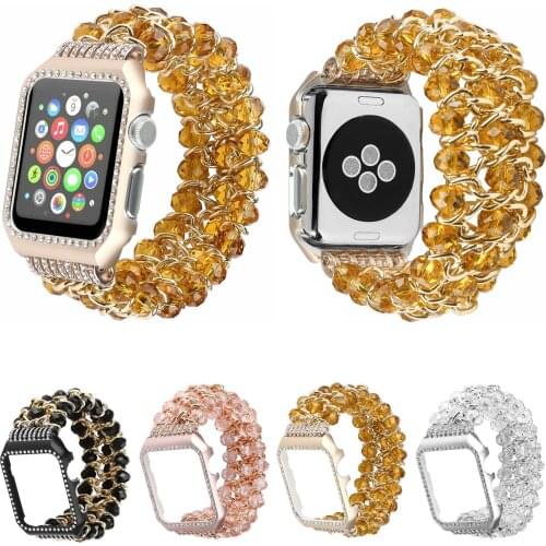 For Apple Watch Band Classy Retro Crystal Beaded Stretch Elastic iWatch Band for Series 1 Series 2 Series 3 Cover Diamond Case