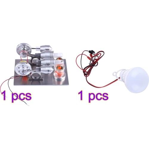 Double Cylinder Stirling Engine Model Building Education Toy with 2 pcs 12V 5W LED Bulb School Physics Class Demonstration