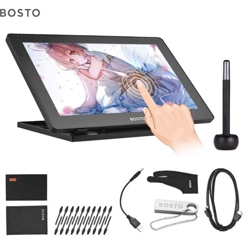 BOSTO 16HD 15.6 Inch IPS Graphics Drawing Digital Tablets Display Monitor 8192 Pressure Level with Rechargeable Stylus Pen