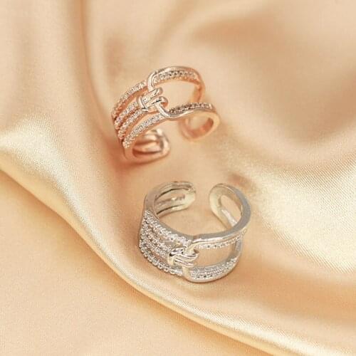 JUWANG 2021 Korean Luxury DIY Finger Rings Cubic Zirconia Mosaic Adjustable Opening Ring For Women Girls' Valentines Day Gifts