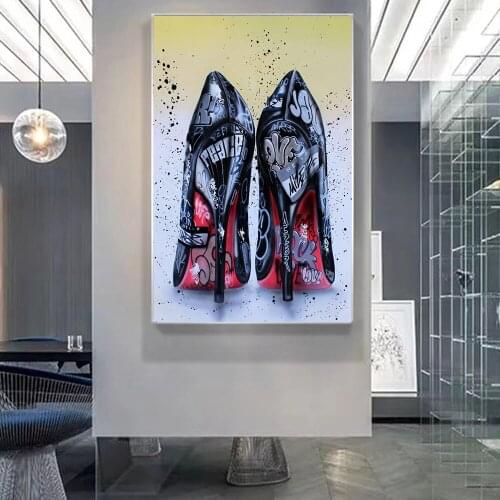 Picture for Living Room Decor Women Black High Heels Shoes Graffiti Art Canvas Painting on The Wall Graffiti Posters Prints Wall