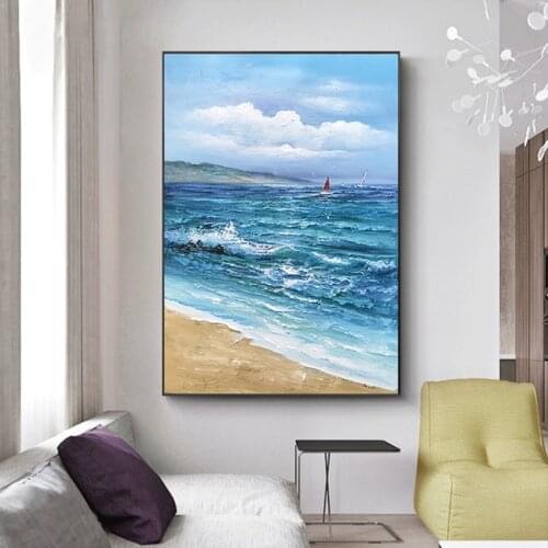 Seaview Sailboat Handmade Oil Paintings On Canvas Large Size Mural Home Office Wall Art Decoration Hand Painted Abstract Picture