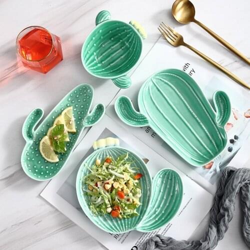 Kitchen Ddishes Assorted Seasoning Ceramic Cactus Plate Dipping Sauce Bowl Snack Bowl Creative Tableware Home Decor Fruit Plate