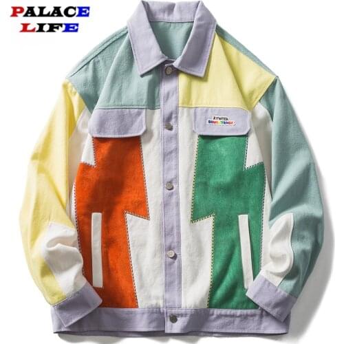 Men Jackets Coats Embroidery Patch Patchwork Color College Style 2021 Autumn Casual Hip Hop Harajuku Fashion Outwear Unisex