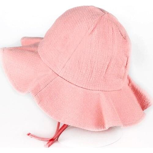 Baby Girls Boys Summer Cotton Outdoor Bucket Hat Children Pink Adjustable Sun Beach Cap Lovely Lace Princess Girls Brim Sun Hats