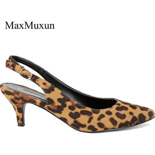 MaxMuxun New Womens Classic Slingback Pumps Leopard Print Pointed Toe Fashion High Heels Dress Wedding Party Dance Sexy Shoes