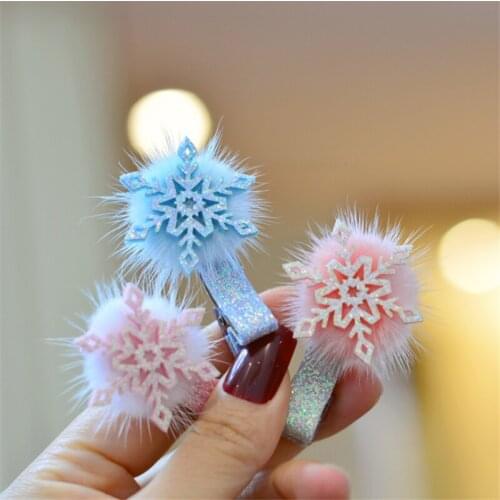 12pcs/Lot Fashion Hairpins Imitation Mink Pom Pom Ball Hair Clip Christmas Glitter Snowflake Barrettes Hairgrips Headdress