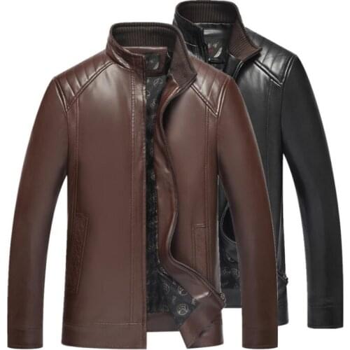 Mens leather jacket stand collar PU coat men faux leather jackets middle-aged clothes jaqueta de couro autumn winter