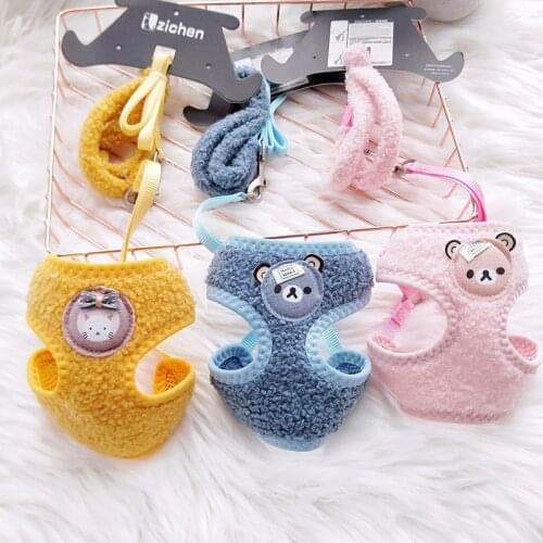 Dog Harness Leash Set Cute Plush Bear Dog Cat Collar Vest Harness for Dog Puppy Pet Chihuahua Chest Strap Dog Accessories