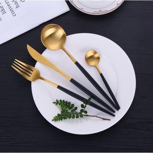Black Gold Dinnerware Set Stainless Steel Cutlery Set 5pcs Western Tableware Dessert Knife Fork Spoon Flatware Set Dropshipping