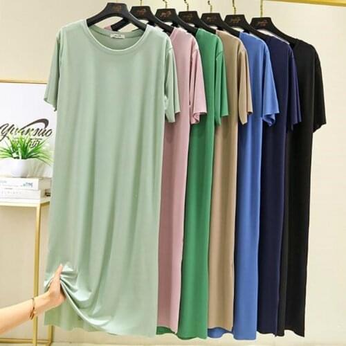 Fresh candy color night dress women new ice silk cotton summer nightshirt casual loose nightgowns students sleepwear dresses
