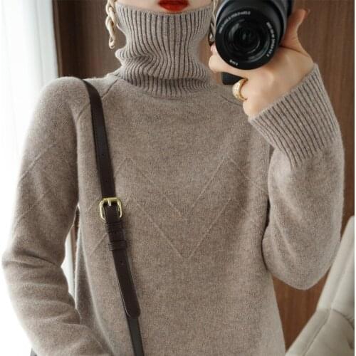 2021 Autumn Winter New Thick 100% Wool Cashmere Sweater knitted pullover bottoming shirt long-sleeved turtleneck sweater Women
