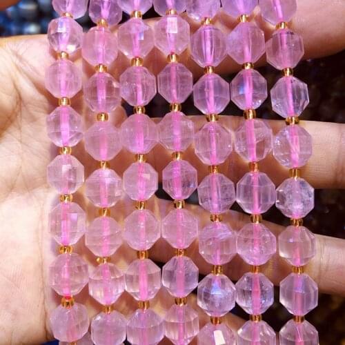Wholesale Natural Rose Pink Quartz Beads,Hand Cutting Beads 10mm Faceted Gem Stone Loose Beads for jewelry,1string 15.5"
