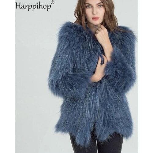 2019 autumn and winter new braid hair raccoon fur coat female long section fur coat young fashion 75cm long