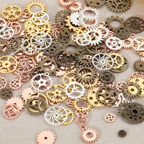 60PCS 10/12mm Metal Alloy Mechanical Gear Pendant Steampunk Small Pendant DIY Charm Jewelry Accessories 5 Mix Color