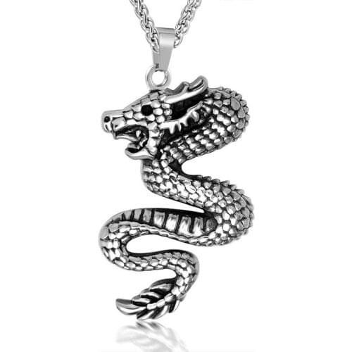 Retro Dragon Shaped Pendant Silver Color Titanium Steel Pendant Chinese Style Mascot Lucky Gift Mens Domineering Jewelry