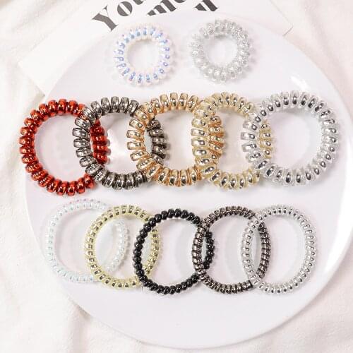 5Pcs/Set Elastic Transparent Telephone Wire Hair Bands Three sizes Silicon Rubber Band Hair Scrunchie Girls Hair Accessories