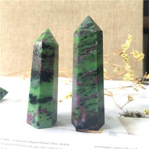 Ruby Zosite Wand Point Natural Stones Quartz Crystals Green Gemstones Healing Reiki Home Decorations