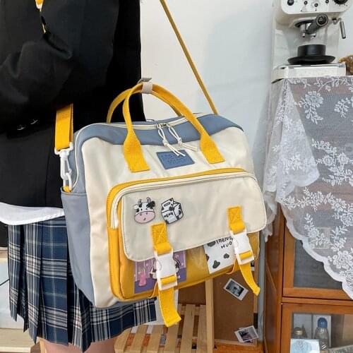 Women Cute Cow Backpack Female Student College Schoolbag Girl Badge Multifunctional Backpacks Kawaii Ladies Waterproof Nylon Bag