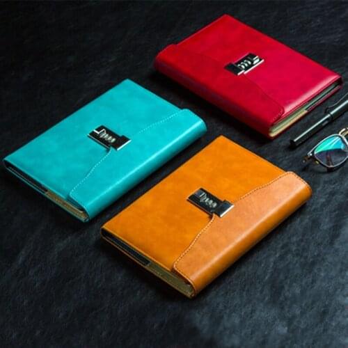 Retro PU leather A5 password Notebook with Lock meeting Office line pages Lockable Notepad Sketchbook Stationery Diary Gift