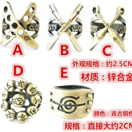 Fans 5 style Anime Ninja Ring Red Cloud Bronze Cartoon fashion cosplay Metal Rings accessories Prop For Women Gift Men Boy Toy