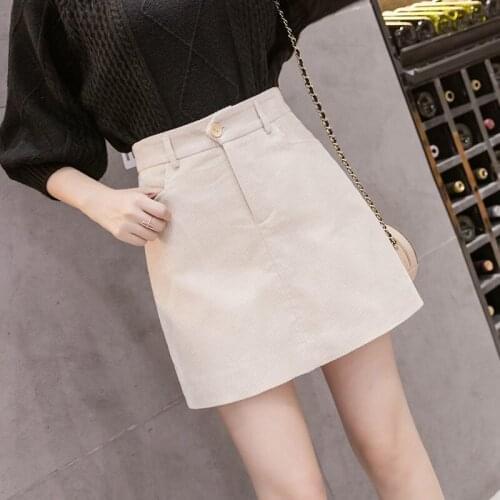 2021 Autumn Winter New Fashion Mini Skirts Womens Vintage Corduroy Solid Color High Waist Short A Line Skirt Female Y425