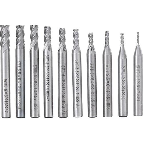 10Pcs 1.5/2/2.5/3/3.5/4/4.5/5/5.5/6mm HSS 4 Flute End Aluminum Cutting Mill Milling Cutter Spiral Router Bit CNC End Mill