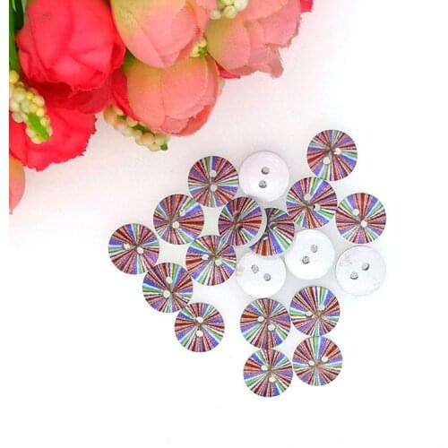 11mm 50PCs Wood Buttons For Needlework Handicraft 2 Holes Colorful Pattern Buttons For Clothing Patchwork DIY Craft B20617