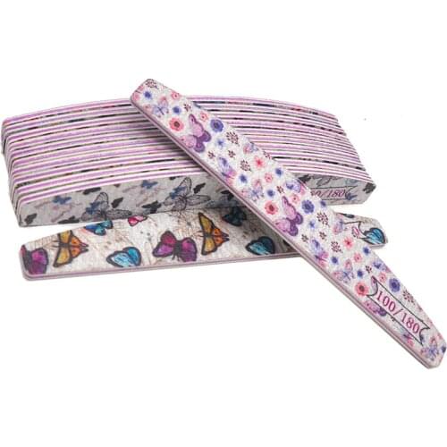 25/50 Pcs/Pack Print Flower Nails Files 100 To 180 Nail Styling Accessories Buffer For Nail Professional Manicure Nail Products