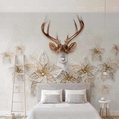 3D Vintage ELK Flower Mural Print Photo Wallpaper for Bedroom TV Background Wall Decor Custom Any Size Animal Wall Paper Rolls