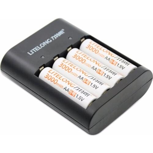 4PCS 1.5v 3000mWh AA rechargeable battery large capacity rechargeable lithium battery + 4 slot AAA AA USB smart charger