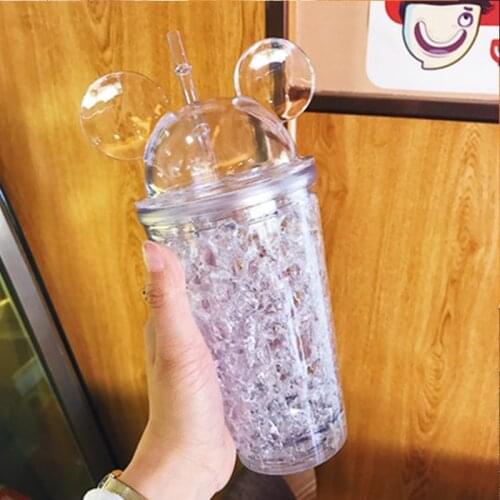 450ml Summer Mickey Ice Crack Straws Smoothie Maker Cup Small Frozen Plastic Milkshake Smoothie Cups Iced Drinks Mug