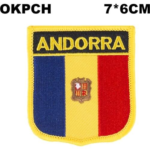 Andorra Shield Shape Iron-on Flag Patch Embroidered Saw on Badges Patches for Clothing PT0014-S