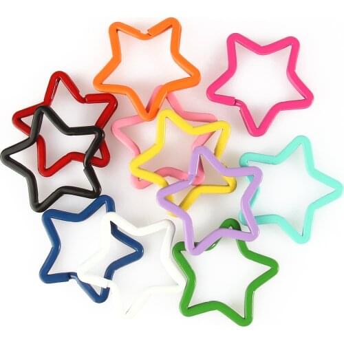 5PCS Candy Color Star Keychains Metal Key Chain Ring Split Rings Unisex Keyring Keyfob Accessories DIY