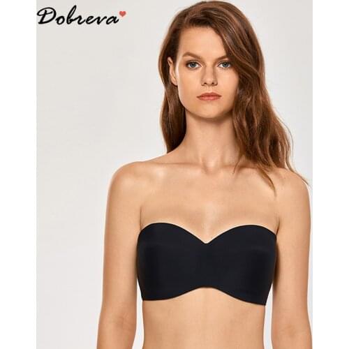 DOBREVA Womens Strapless Bustier T-shirt Lightly Lined Bra Wire Free Multiway Bra
