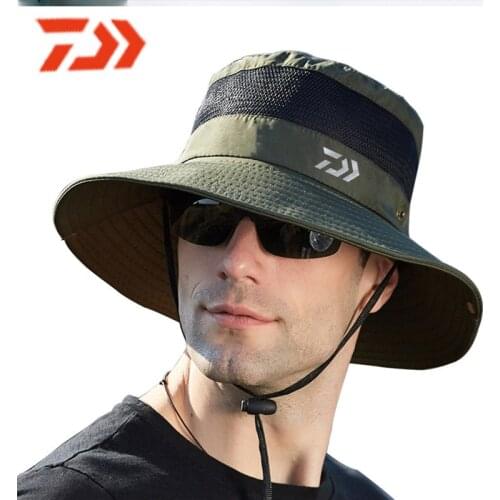 Daiwa New Summer Mesh Breathable Fisherman Hat 2020 Mens Outdoor Climbing Big Brim Sun Hat Sunscreen Fishing Hat