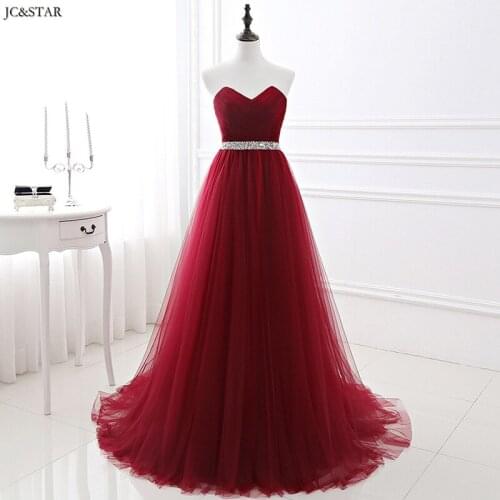 Demoiselle d honneur tulle crystal belt sexy sweetheart A Line burgundy wedding party dress long real photo sukienka dla druhny