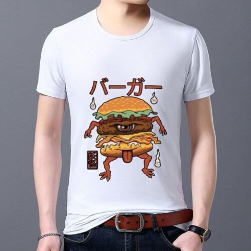 Tshirt Man Harajuku Style High Quality White Print Short Sleeve Tops Cute Funny Monster Pattern Series Male Casual Mens Clothes