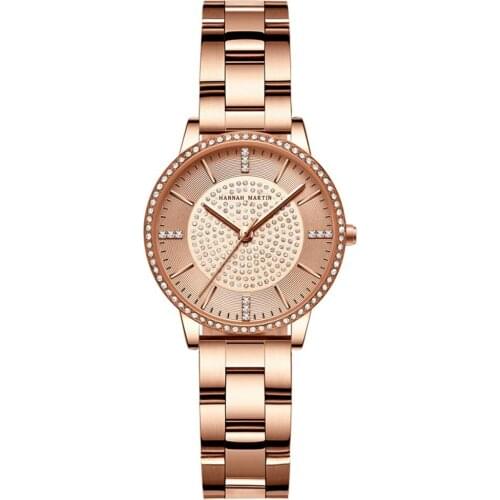 Hot Sale Full Solid Stainless Steel Strap Japan Movement Rose Gold Diamonds Women Rhinestones Wristwatches Female Quartz Watch