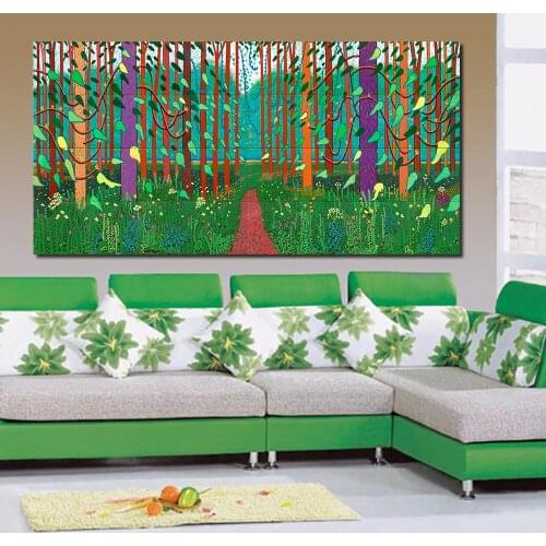 JQHYART David Hockney Arrival Of Spring Canvas Art Paintings For Living Room Wall No Frame Decorative Pictures