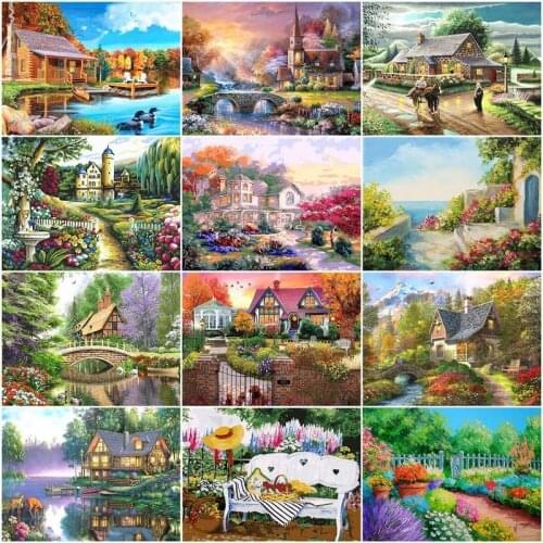 GATYZTORY 60x75cm Frame Picture By Numbers Kits For Adults Children Houses In The Mountains Scenery Oil Paint Kits Home Decor Ar