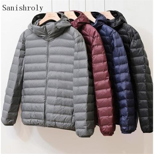 Men Hooded White Duck Down Jacket 2021 New Autumn Winter Male Zipper Light Seamless Short Down Coat Outwears Tops Plus Size 3XL