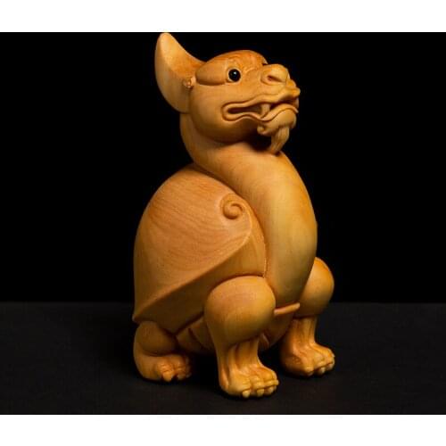Dragon Turtle Boxwood Carving Miniature Collection Dragon Turtle Lucky Bixie Feng Shui Ornaments Home Wall Decorations