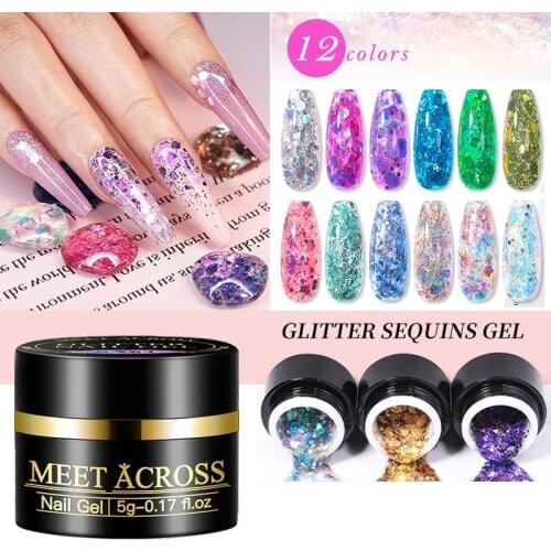 Meet Across Glitter Sequins Nail Gel Shiny Glitter Gel Nail Polish Semi Permanent Gel Varnish For Manicure Nail Art Design