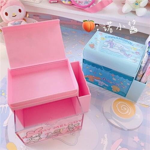 Cute Kawaii Deskpot Organizer Makeup Storage Box 2 Shelf Container Drawer Cabinet Rack Send Sticker Home Decor