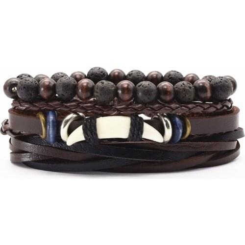 Fashion Hooks Fish Cross Heart Spike Charm Black Brown Leather Bracelets Women Men Wood Beads Male Gift Jewelry Freely Shipping
